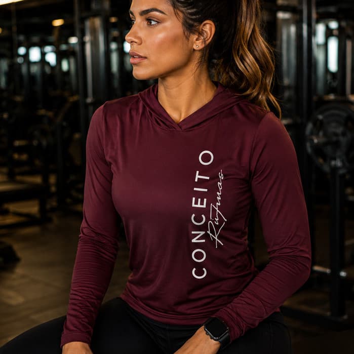 Blusa Feminina Fitness  Manga Longa Com Capuz E Bolsa Dry Fit  Conceito Inverno Cores