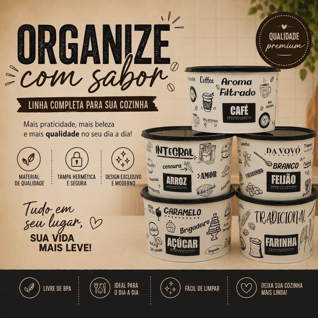Kit Mantimentos jogo de 05 peças escadinha--> potes para guardar comida --> Pote mantimentos