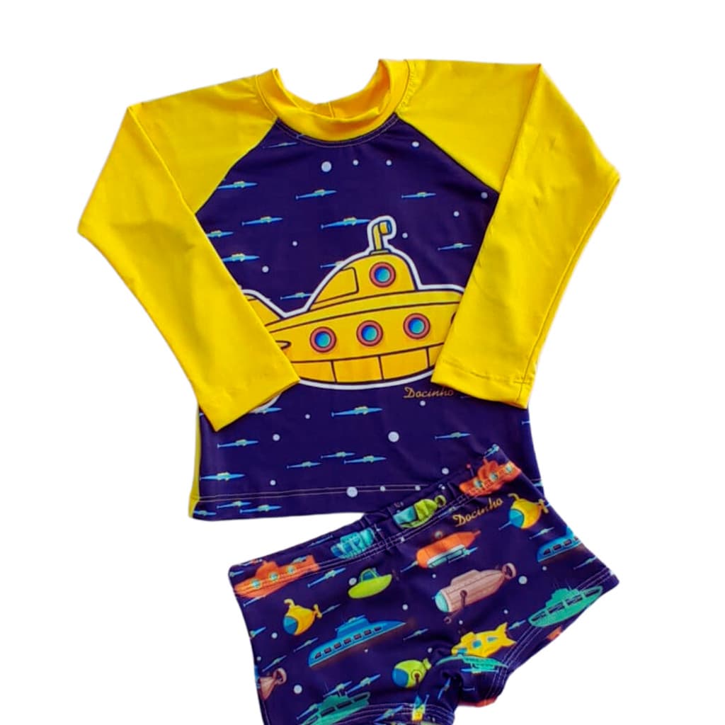 Sunga + Blusa Termica Manga Longa Proteção Solar Fps Uv50 Roupa Banho Infantil Verão Praia Piscina