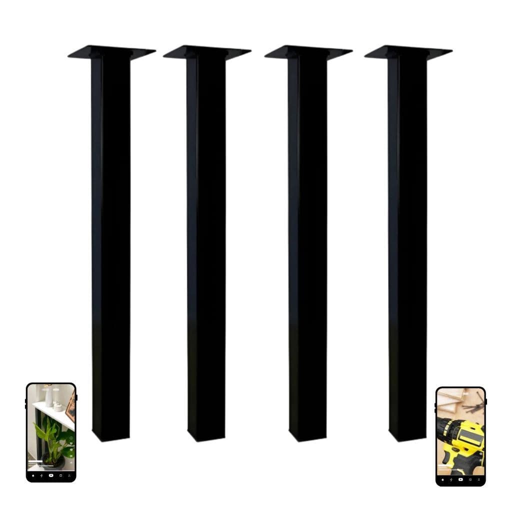 4 Pés de Mesa Altura 75 cm Aço Cannes Preto Industrial – Instalação Fácil Garantida C/ Parafusos