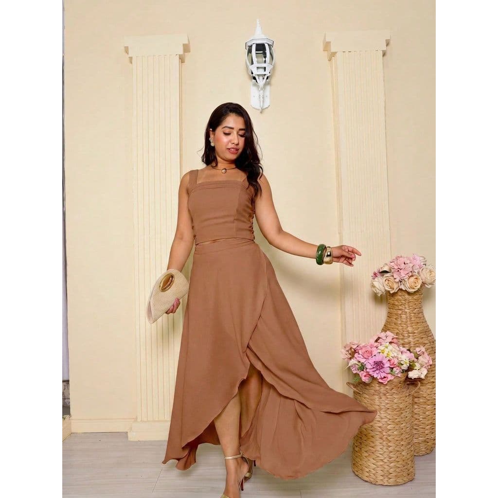 Conjunto Feminino Saia Envelope e Cropped Duna Forrado Com Lastex M G ()