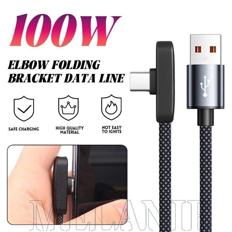 Cabo De Carregamento Rápido 100W 6A USB Para Tipo C-90 ° Dados Trançado De Cotovelo-Do Carregador Smartphones E Laptops