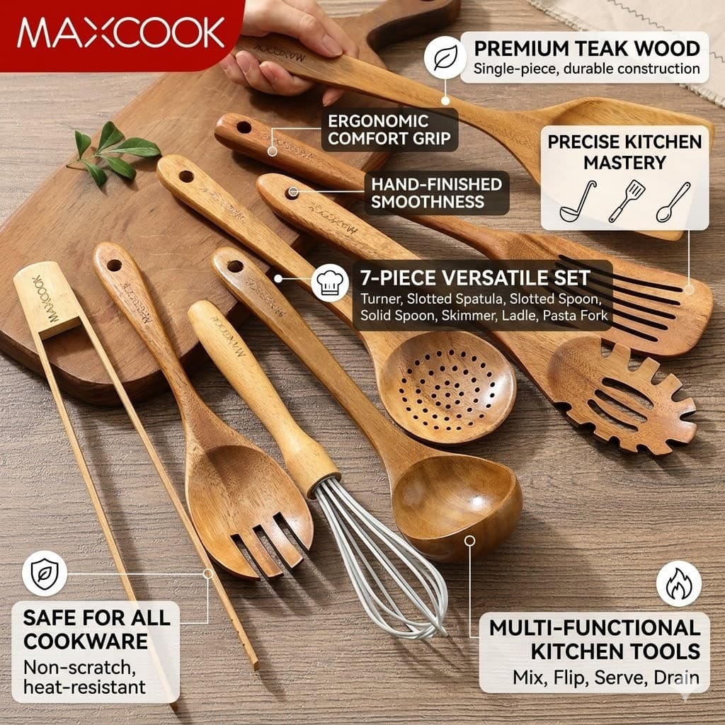 MAXCOOK 8 Peças Conjunto De Utensílios De Madeira Cozinha Acessórios