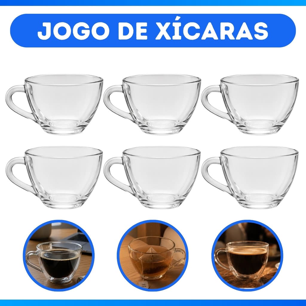 Jogo Com 6 Xícaras De Vidro Messina Com Alça