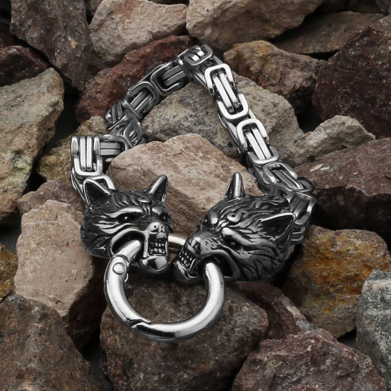 Pulseira Vintage com Cabeça de Lobo Viking, Corrente de Aço Inoxidável, Joia de Moda com Tema Animal