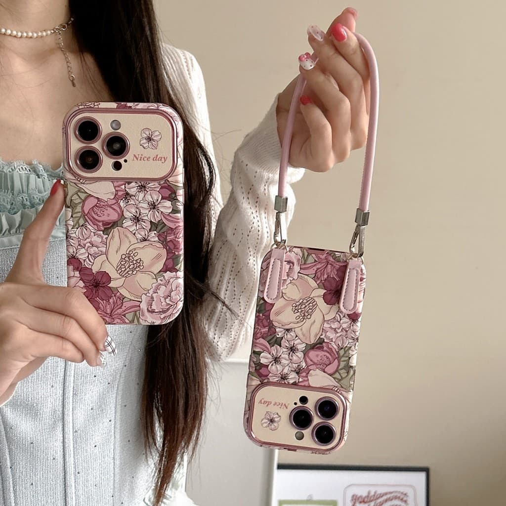 Capa de telefone retrô com pintura a óleo, pétala rosa, adequada para iPhone 16/15/14/13 Pro Max, resistente a choques c
