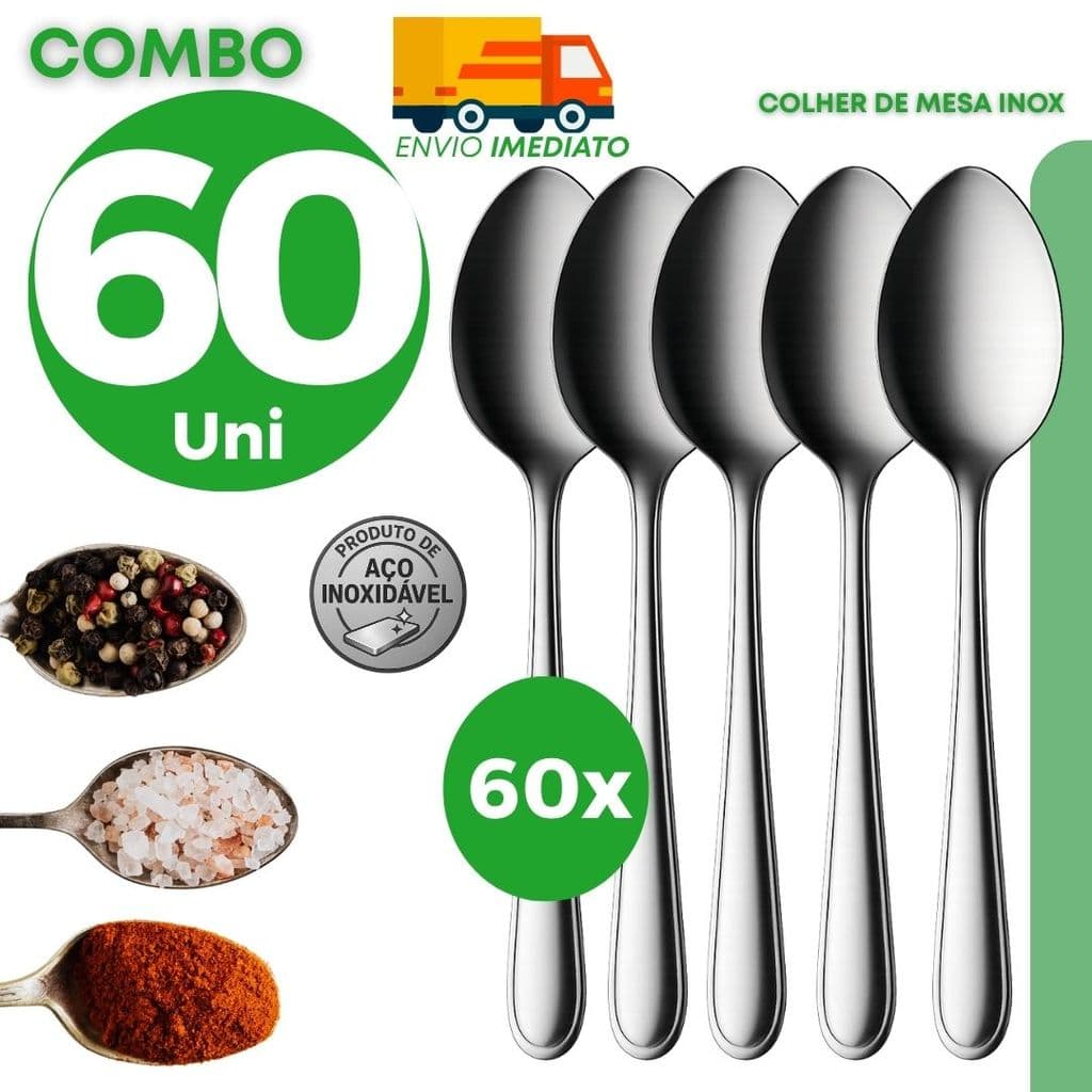 Jogo Colher Mesa Profissional Inox Atacado Restaurante Comercial Grande Lote Resistente Elegante