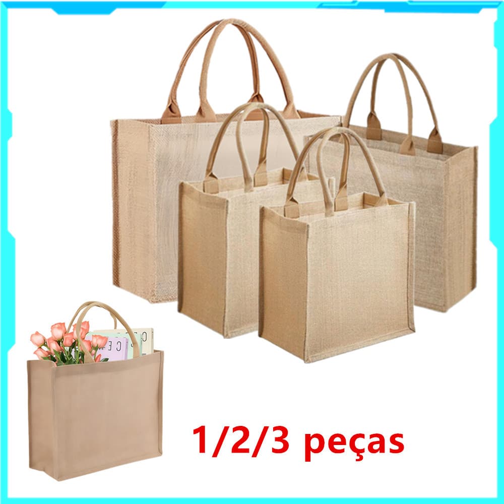 Bolsa Universal de juta, bolsa de tecido de grande capacidade, sacola de compras de linho grosso, bolsa de praia, pacote