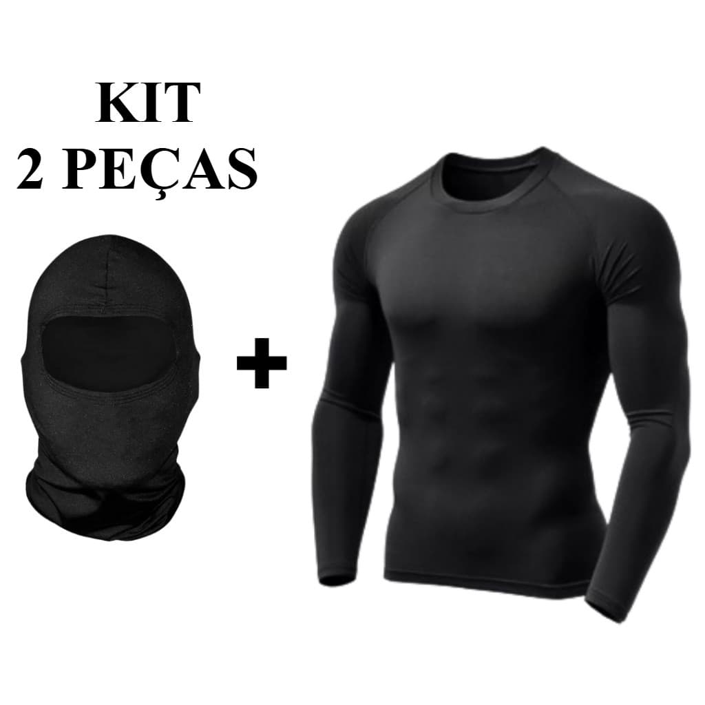 kit camisa masculina termica + touca preta balaclava