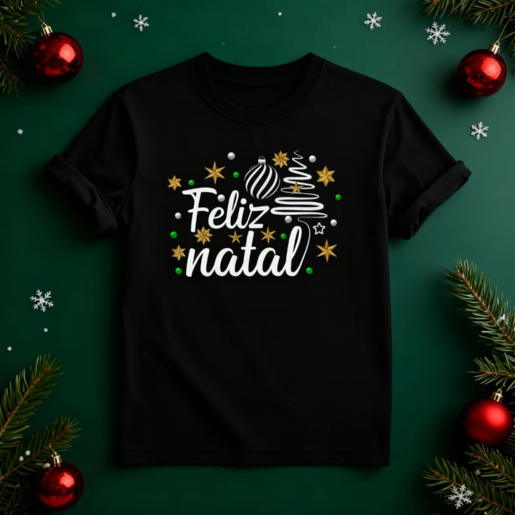 Camiseta Unissex Natalina Feliz Natal Algodão Fio 30.1