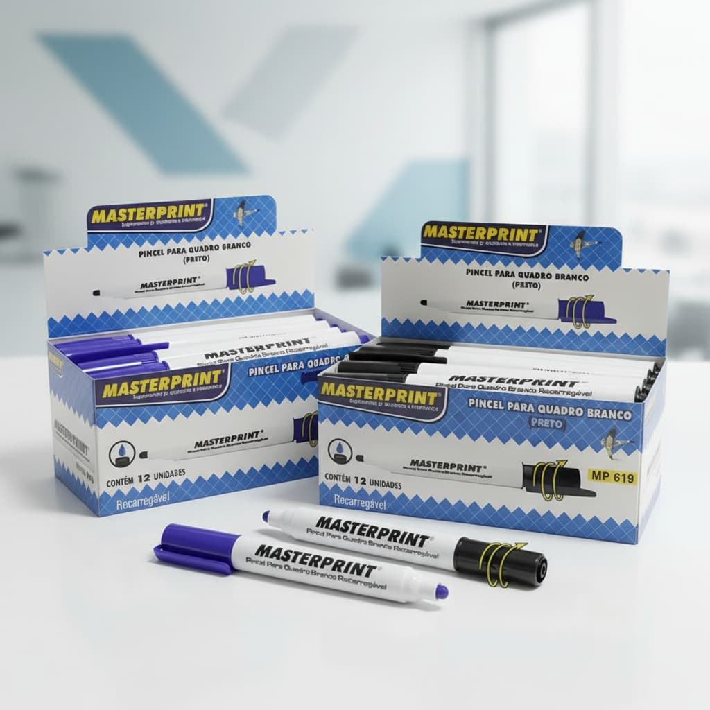 Kit 12 Canetas Pincel Quadro Branco Azul + 12 Canetas Quadro Branco Preto