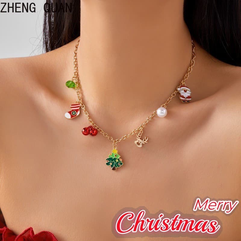 Feliz Natal Charme Colar Árvore Santa Rena Sino Colares Para Mulheres Moda Presentes De Jóias