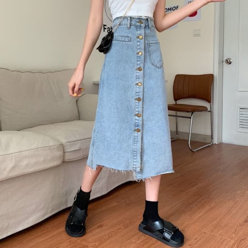 2025 saia jeans Irregular saia feminina saia de comprimento médio Design saia de linha alta 12.12