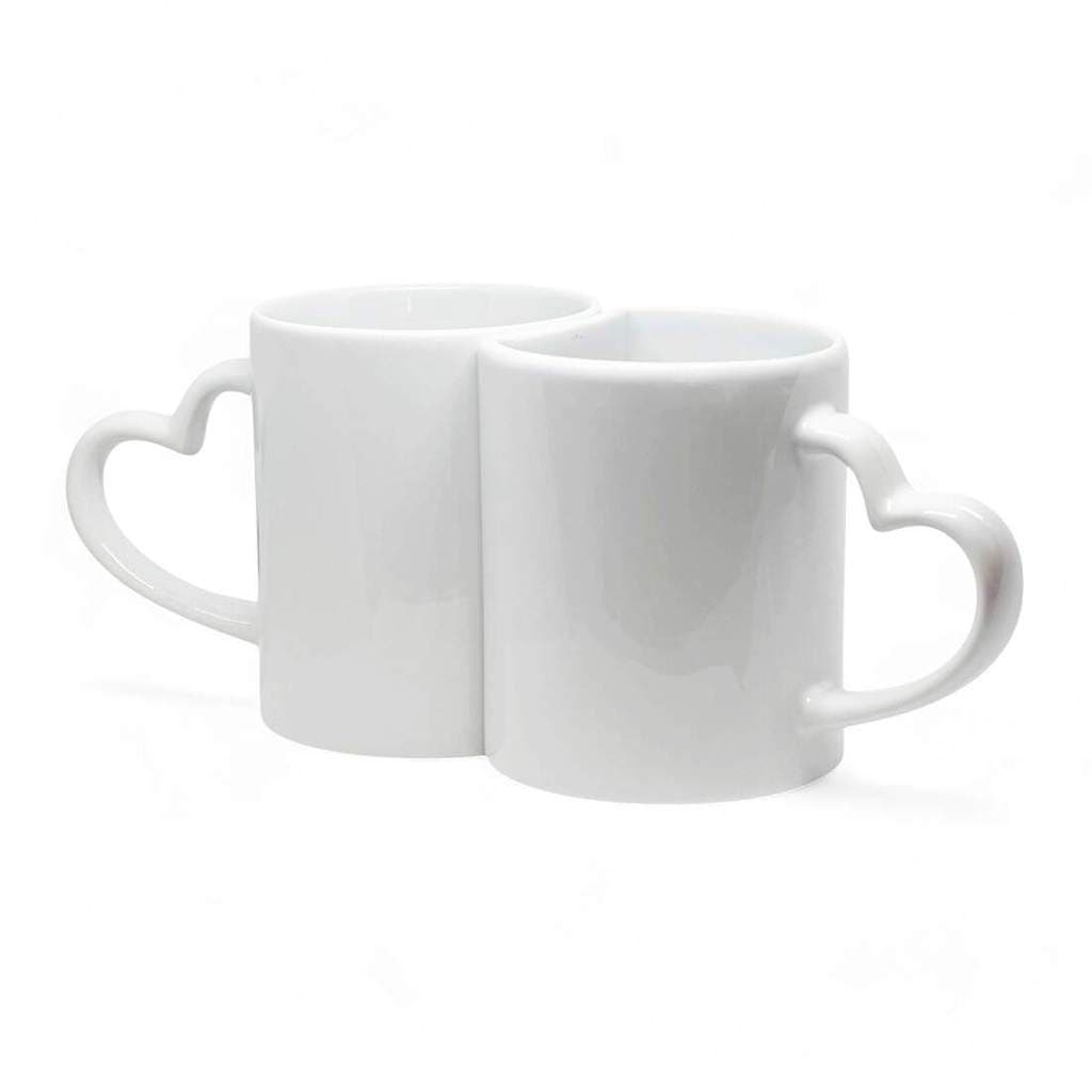 Caneca de Cerâmica Branca Dupla com Alça Coração para Sublimação - 325ml