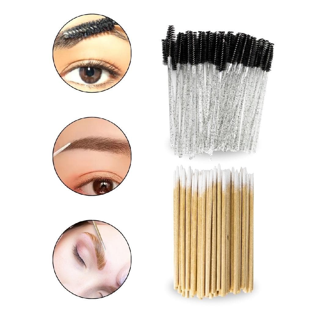 Kit Palito Algodão Sobrancelha Unhas Design de Sobrancelha Salão Studio Henna + Pincel Escovinha  (S027)
