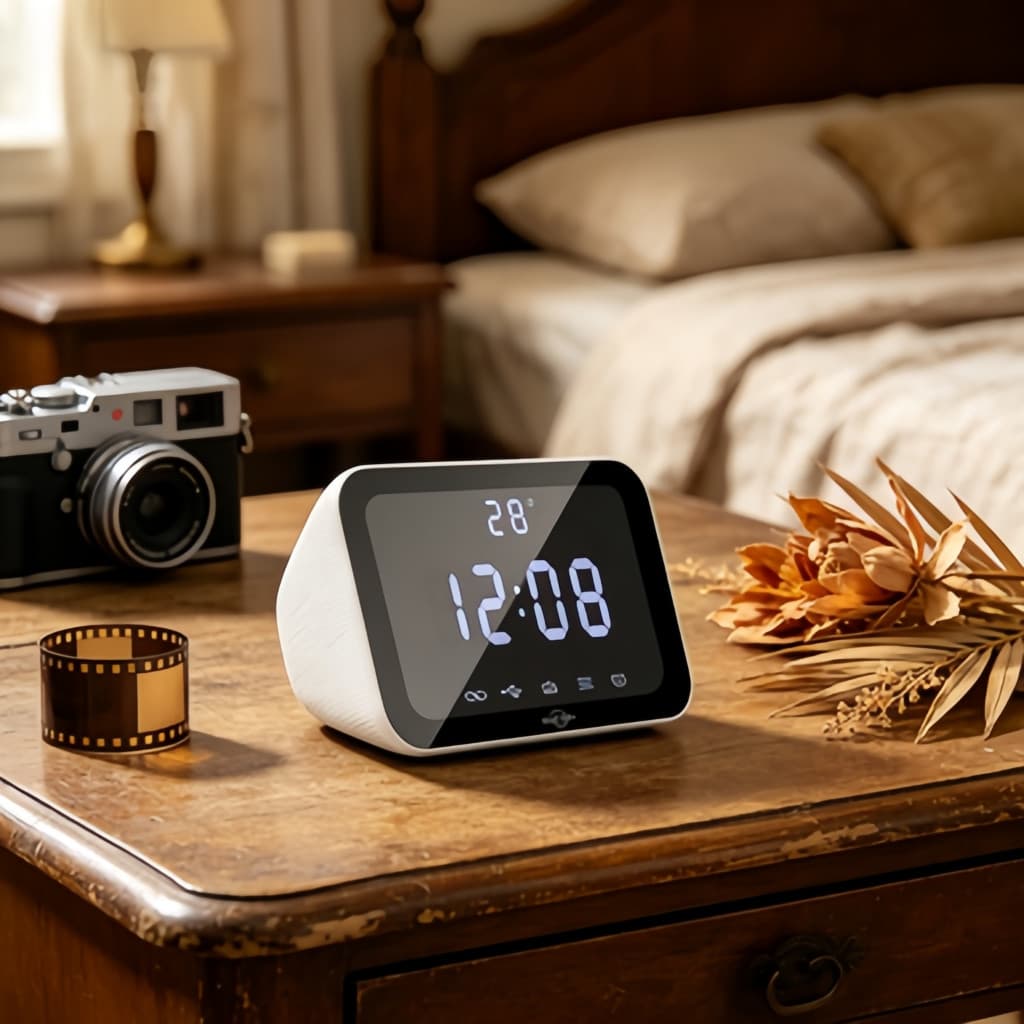 Caixa de Som Bluetooth 15W Despertador Digital Display LED Indicador Temp Porta USB P Quarto Mesa VisionTech_