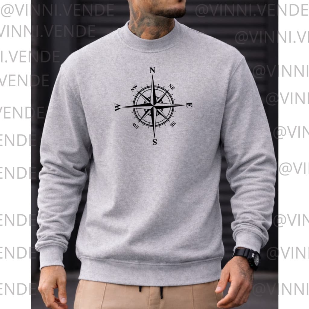 Moletom Masculino Cinza Rosa dos Ventos Estiloso Casual Algodão Conforto Premium Top