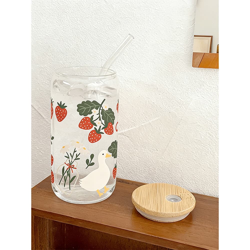 Copo retrô de patinho Original, copo para beber diário, vidro de borosilicato alto, canudo fofo de desenho animado com t