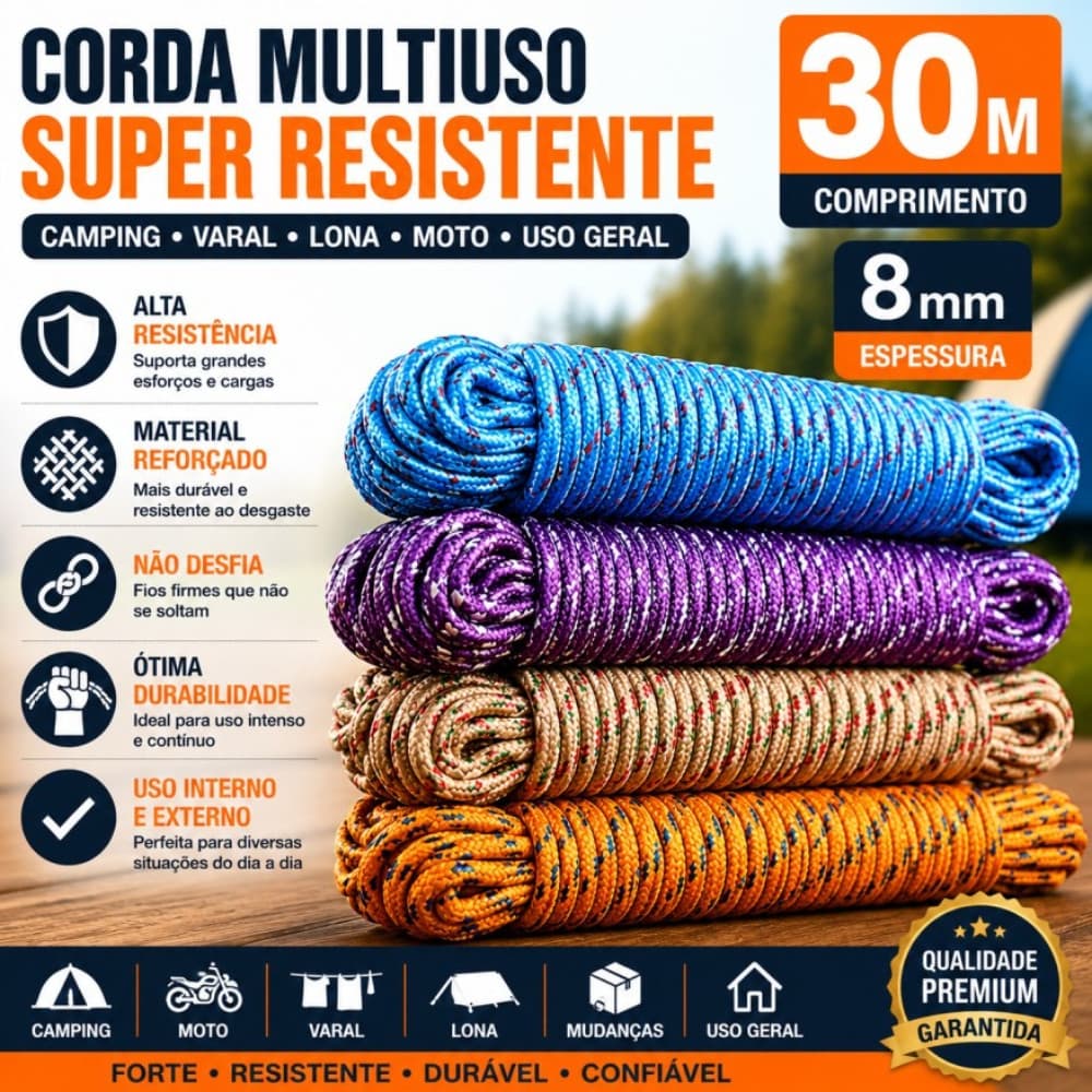 Corda Resistente Para Camping Carga Varal Lona E Moto