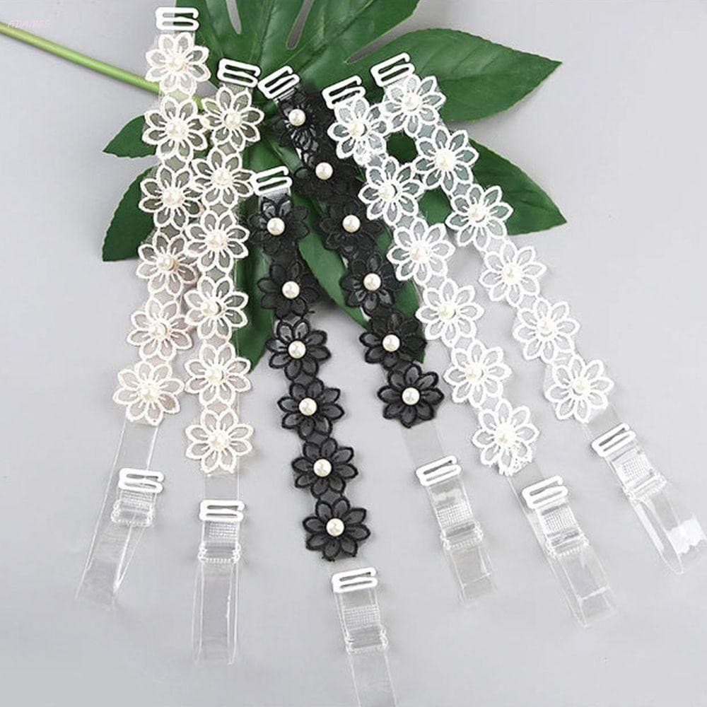 ADAMES Flor Alça De Ombro Transparente Pérolas Ajustáveis Silicone Casamento Alças De Sutiã Invisíveis