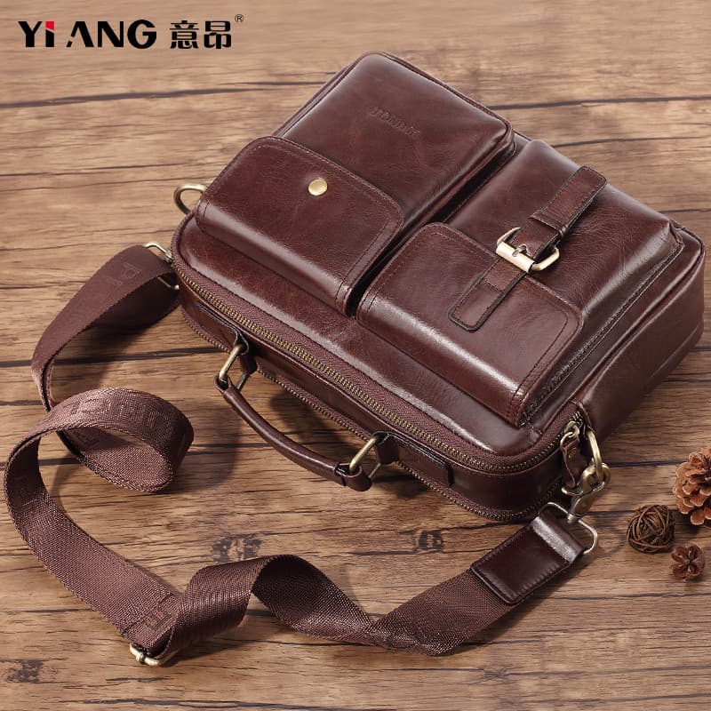 Bolsa masculina de couro genuíno, bolsa mensageiro de ombro de grande capacidade, Horizontal, retrô, Casual, multifuncio