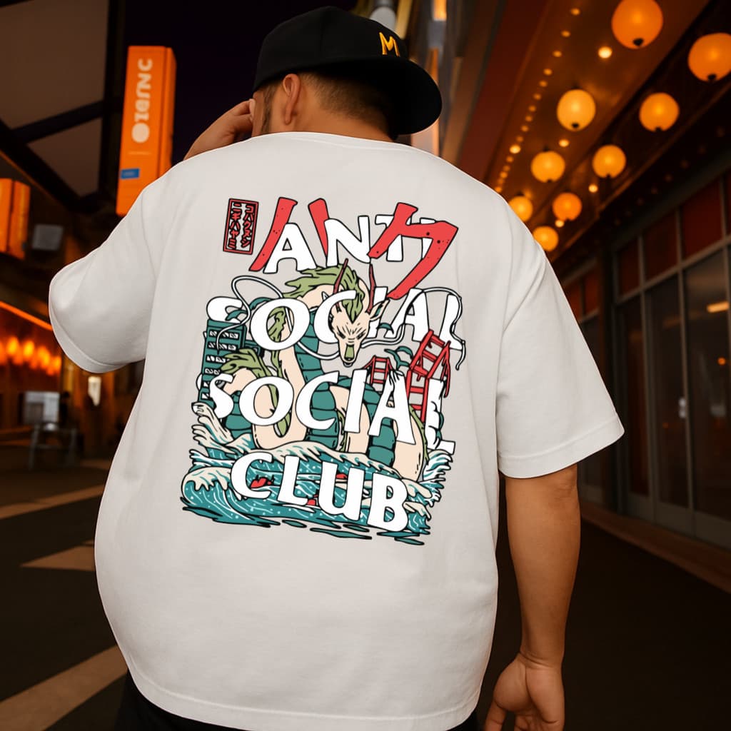 Camiseta Oversized Streetwear Camisa Masculina 100% Algodao Dia a Dia Anti Social Dragão