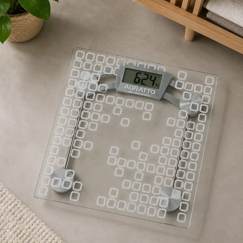 Balança Digital Transparente Balança Quadrada Para Corpo Balança de Vidro Até 180Kg Agratto