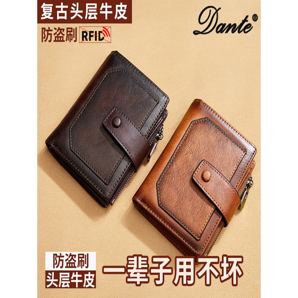 Carteira masculina de luxo de alta qualidade, couro genuíno, zíper, moda pequena, retrô, carteira de motorista, carteira