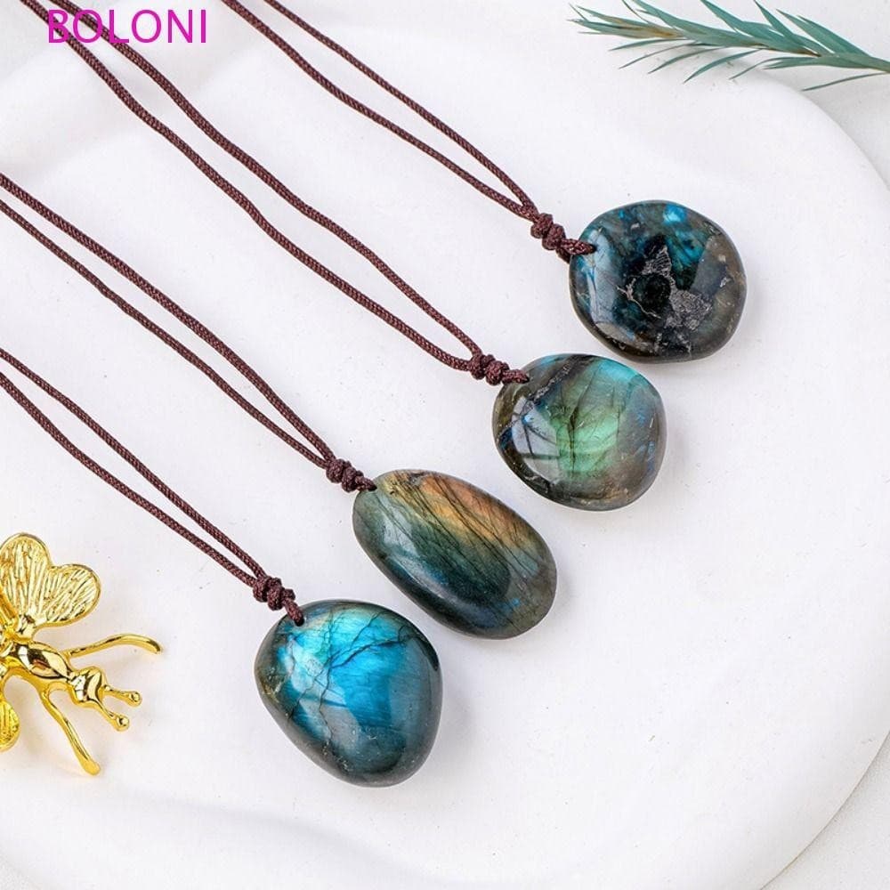 Pingente de cristal de labradorita BOLONI, feito de labradorita natural bruta, vem com um cordão, Es VGUK