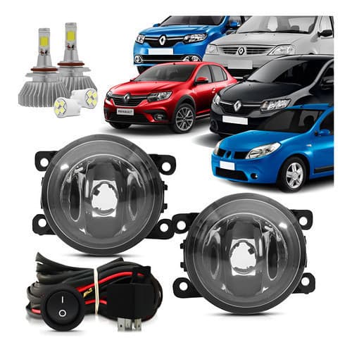 Kit Farol Milha Logan Sandero 2015 2016 17 18 19 20 21 + Led