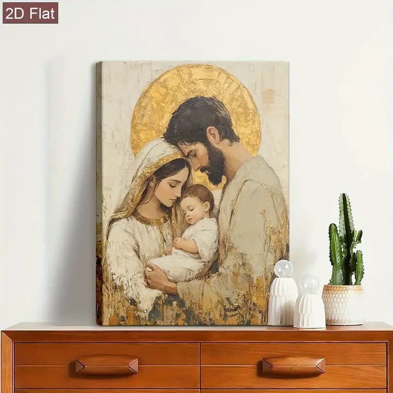 Quadro Decorativo Sagrada Família Jesus Maria e José Pintura Art 110x80