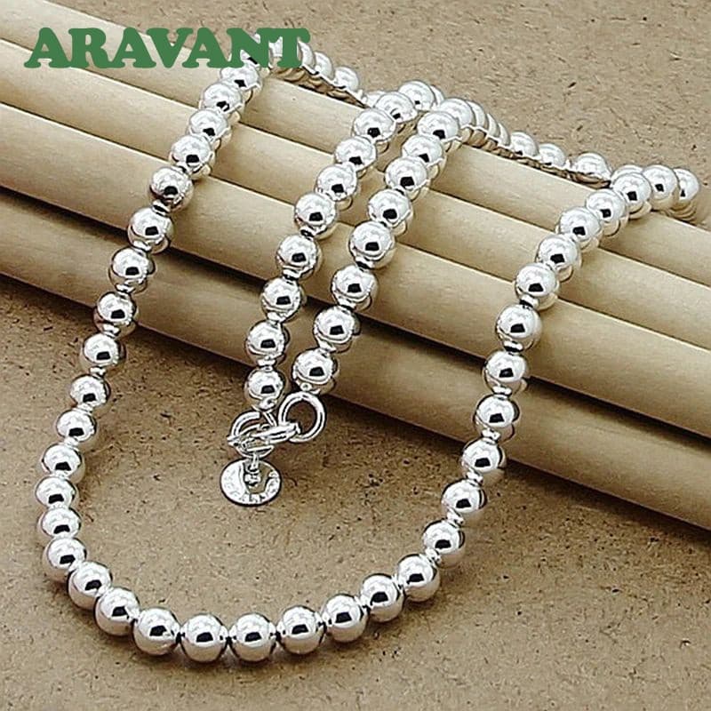 Aravant 925 Prata 4MM/6MM/8MM/10MM Colar De Corrente De Contas Para Homens Jóias De Moda Feminina