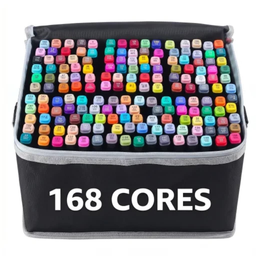 Kit 168 Canetas Marker Ponta Dupla Profissional Cores Vibrantes Estojo Desenho Arte