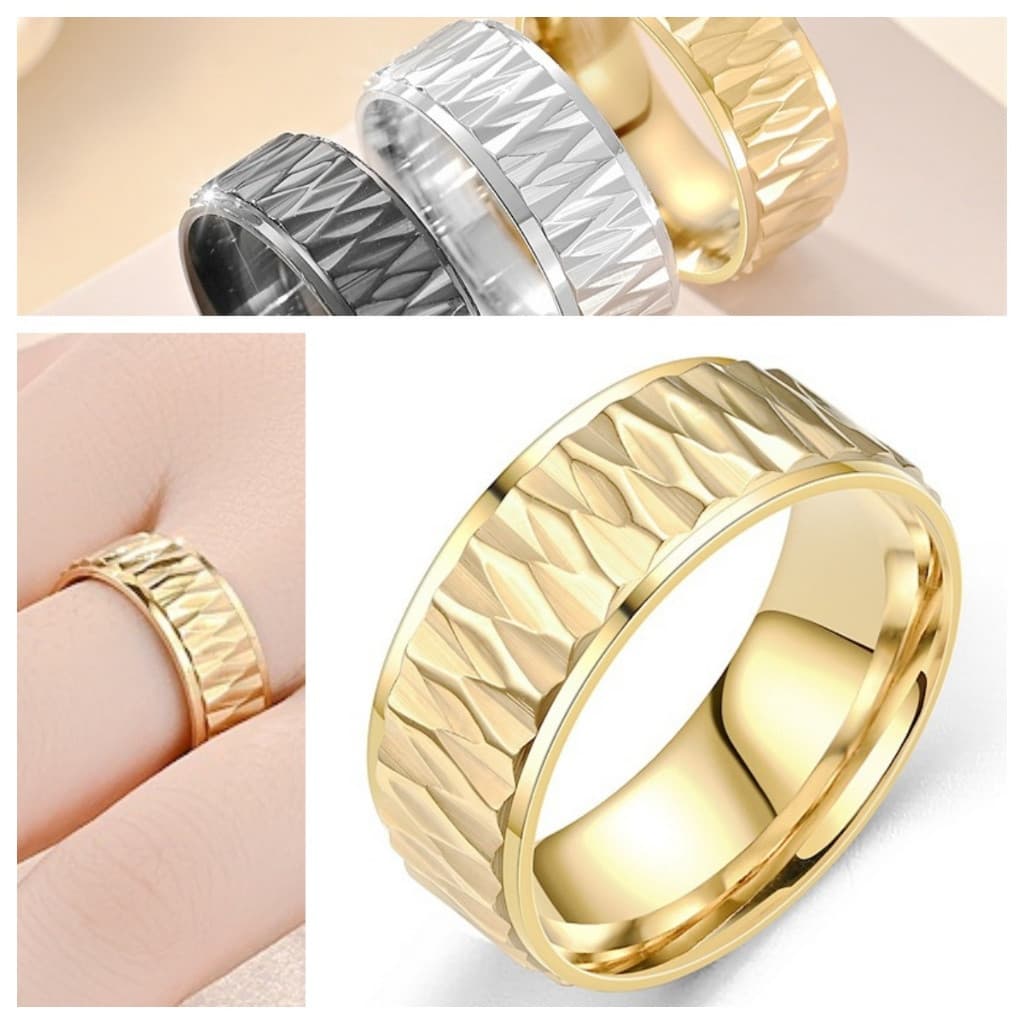 Fedsolife Anel Moda Diamante Gravado Titânio Aço Banhado A Ouro Masculino High-End Feeling