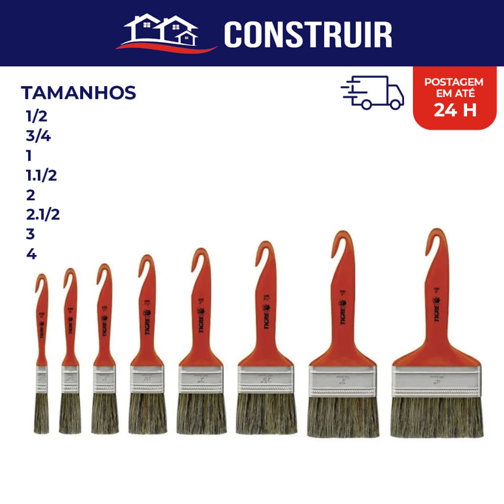 Pincel Trincha TIGRE 695 P/ Pintura Látex e Acrílica Coral Mestre Tigre Laranja Varios Teto Parede