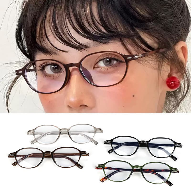 Coreano Pequeno Quadro Oval Óculos Retro Luz Azul Bloqueando Moda Feminina Zero Power Eyewear