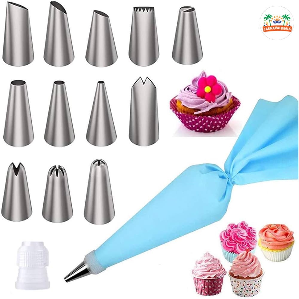 Kit 24 Peças para Confeitaria - Saco Reutilizável e Bicos Profissionais para Decoração Criativa de Bolos