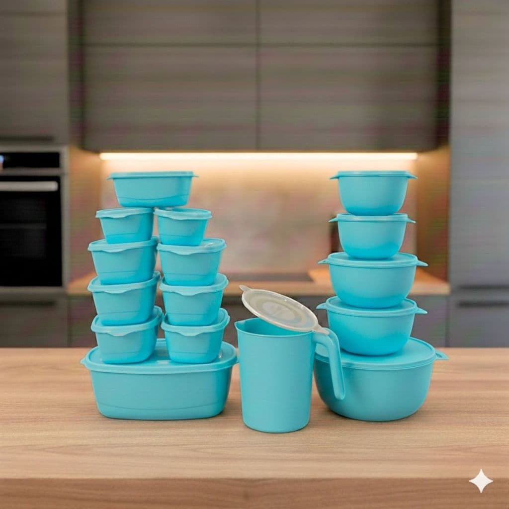 Kit Jogo De Cozinha c/15 Potes de Plástico Resistente+Jarra