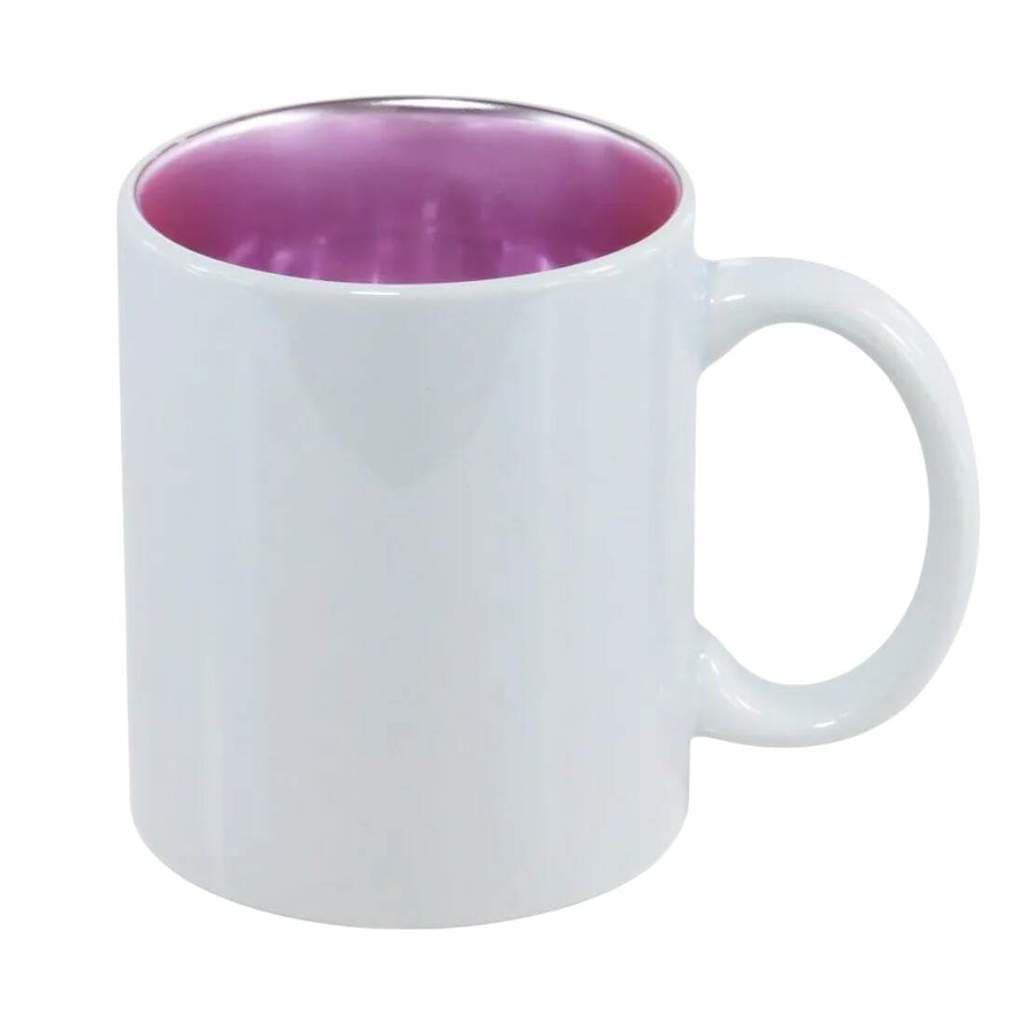 Caneca de Cerâmica Branca com Interior Cromado Rose para Sublimação - 325ml