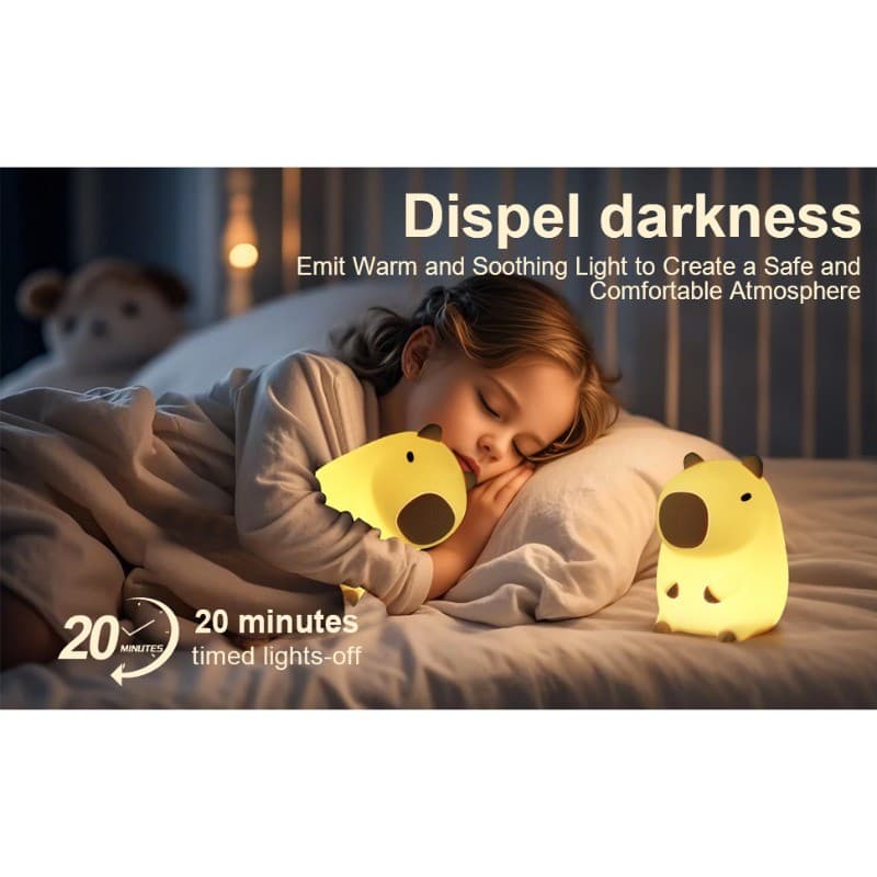 Luminária de Silicone Capivara Fofa – Noturna Sensor de Toque e Recarregável USB