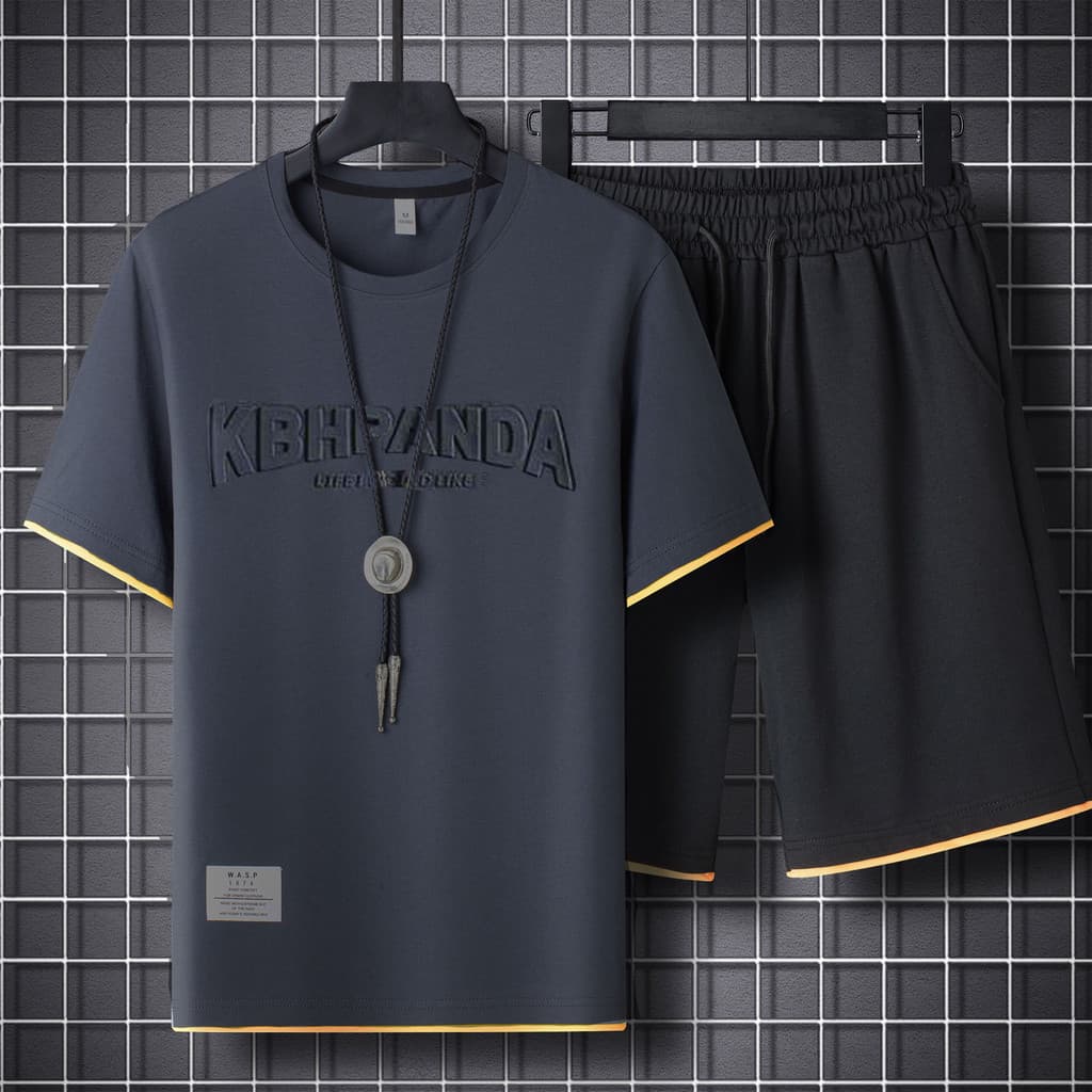 Verão puro algodão esportes terno masculino cinco pontos de manga curta camiseta Shorts tamanho grande um conjunto rua W