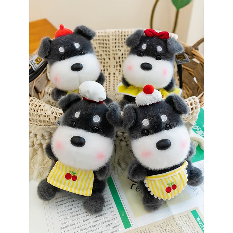 Cross-Dressing Schnauzer boneca de pelúcia presente de aniversário para meninos meninas Ragdoll pingente mesa com saco d