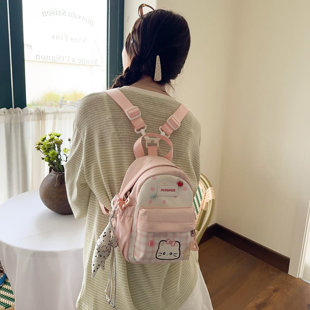 Japonês macio estilo menina gato bordado mochila Mini Crossbody mochila de viagem moda menina coração Multi-Purpose estu