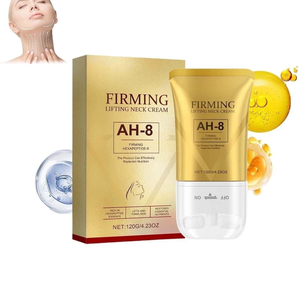 Creme Firmador para Pescoço AH-8 com Massageador de Rolos para Pele Flácida - Creme Antienvelhecimento com Hexapeptídeos