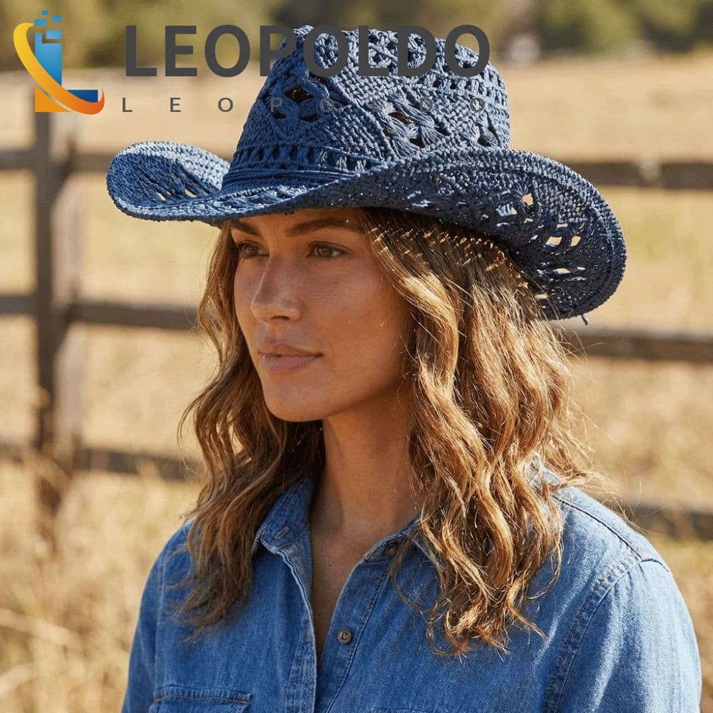 Chapéu De Palha Boêmio LEOPOLDO , Praia Vazado De Aba Larga Cowboy De Sol Com Decoração De Concha Estilo Vintage