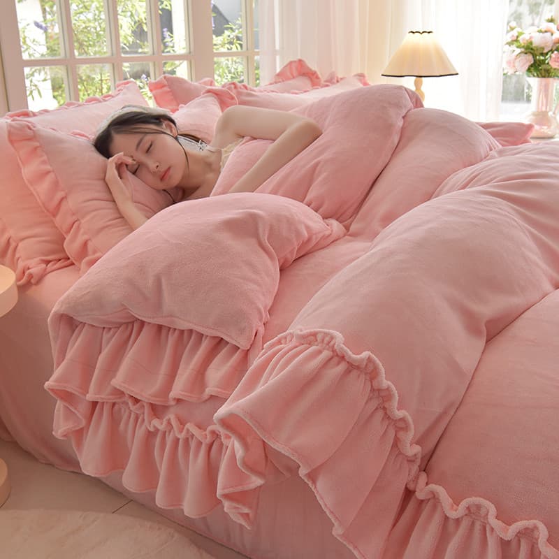 Inverno ins estilo princesa engrossado dupla face veludo engrossado alto grama peso leite veludo conjunto de quatro peça