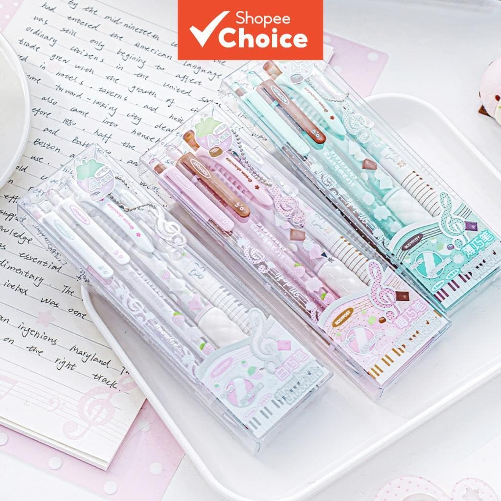 Caneta Gel Morango Chocolate 4 Pçs Bonito Esferográfica Conjunto 0.5mm Secagem Rápida Tinta Preta Retrátil Para Escola E