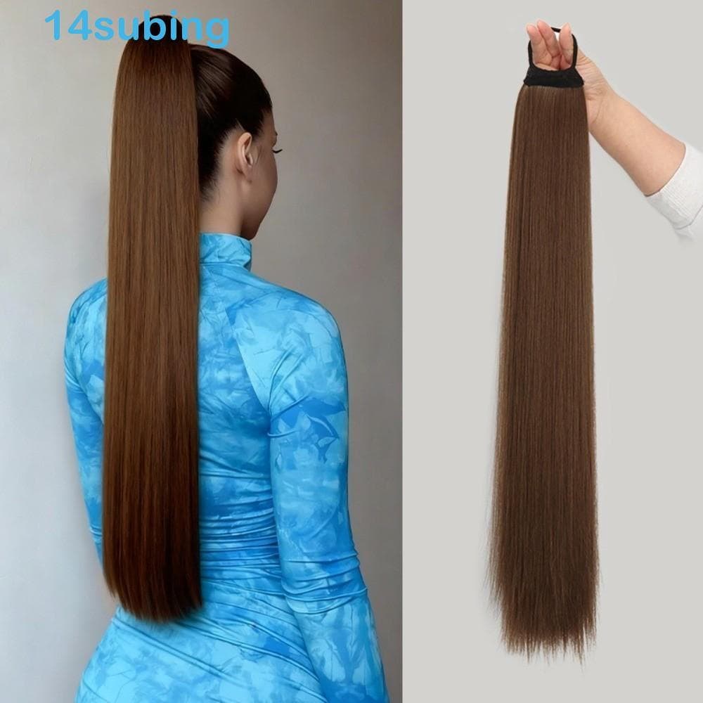 SUBING Rabo De Cavalo De Cabelo Longo E Reto , Com Elástico De 28 Polegadas , Fofo