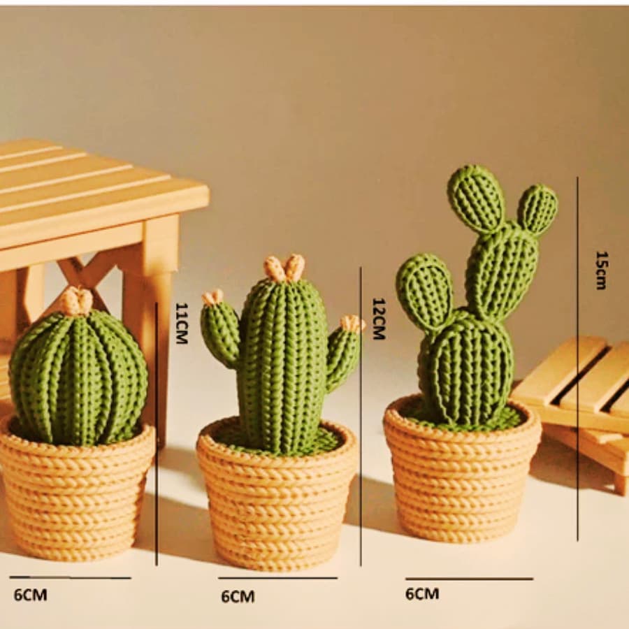 Kit 3 Cacto Oferta Especial Mais Vendido Tricô Plantas Onamentais