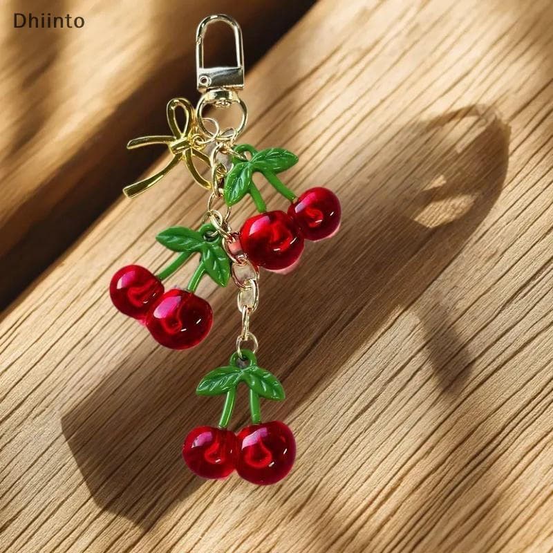 [Dhiint] Y2K Simulação Cereja Fruta Chaveiro Coreano Fresco Doce Moda Feminina Bolsa Pingente Chave Pendurada Decoração